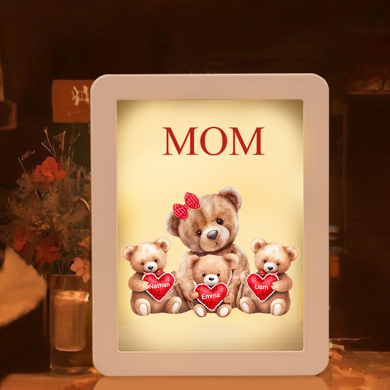 3 Names - Personalized Mom Home Bear Style Custom Text LED Night Light Gift for Mom