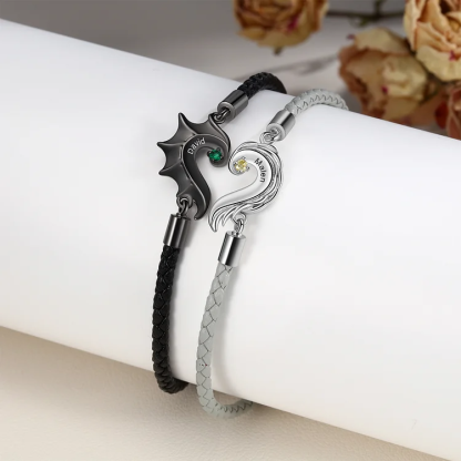 2 Names-Personalized Two Souls One Heart Bracelet Set With Gift Box Customize Birthstones Couple Magnetic Bracelet Set