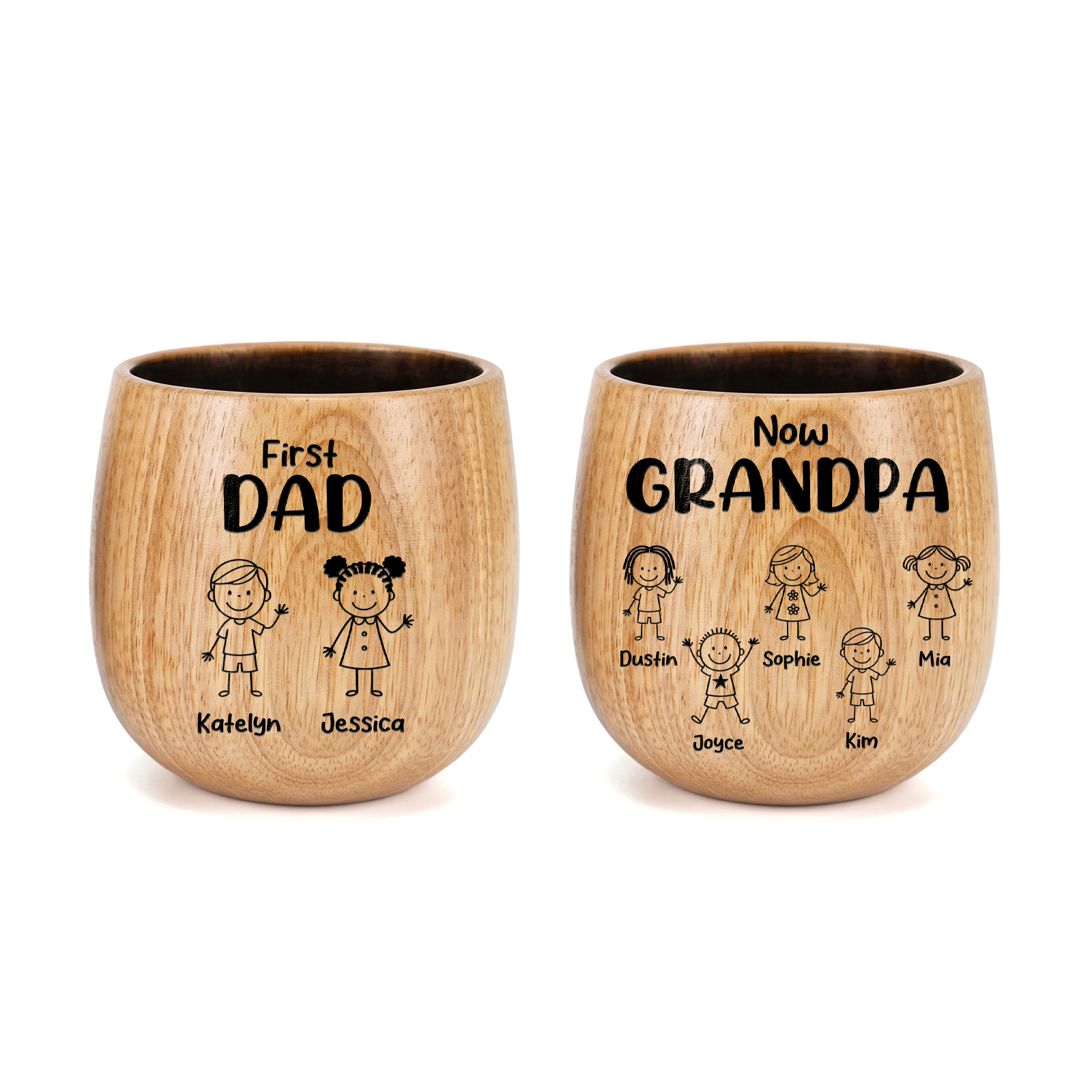 Personalized Wooden Whisky Cup for Dad or Grandpa Custom with 2-16 Children and Names