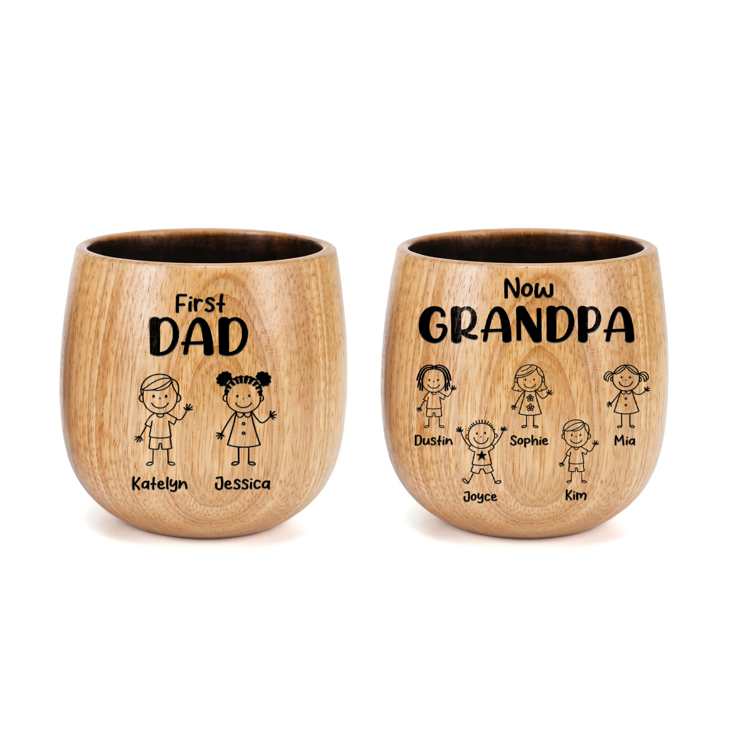 Personalized Wooden Whisky Cup for Dad or Grandpa Custom with 2-16 Children and Names