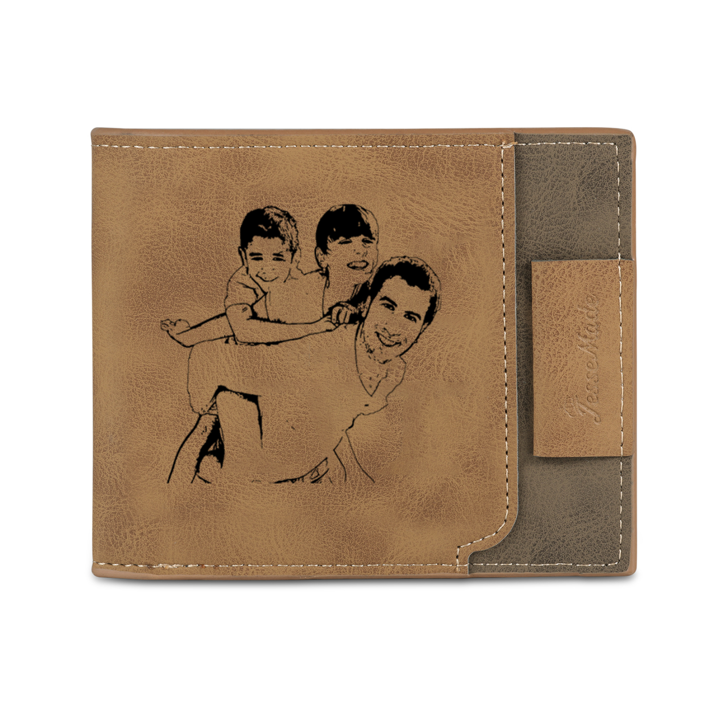 3 Names - Personalized Photo Custom Leather Men's Wallet as a Father's Day Gift for Dad