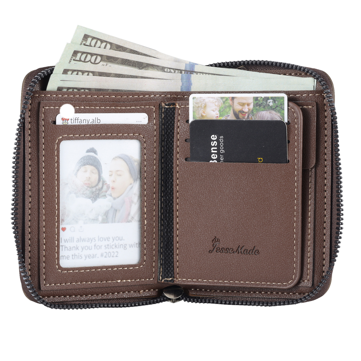 6 Names - Personalized Photo Text Custom Leather Men's Wallet Custom Name Zipper Wallet for Dad