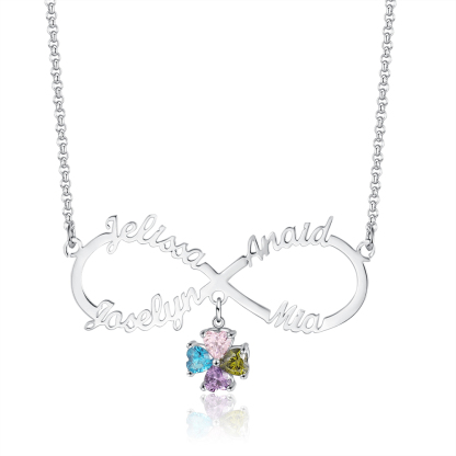Infinity 925 Sterling Silver Personalized  Elegant Name Necklace With 4 Birthstones