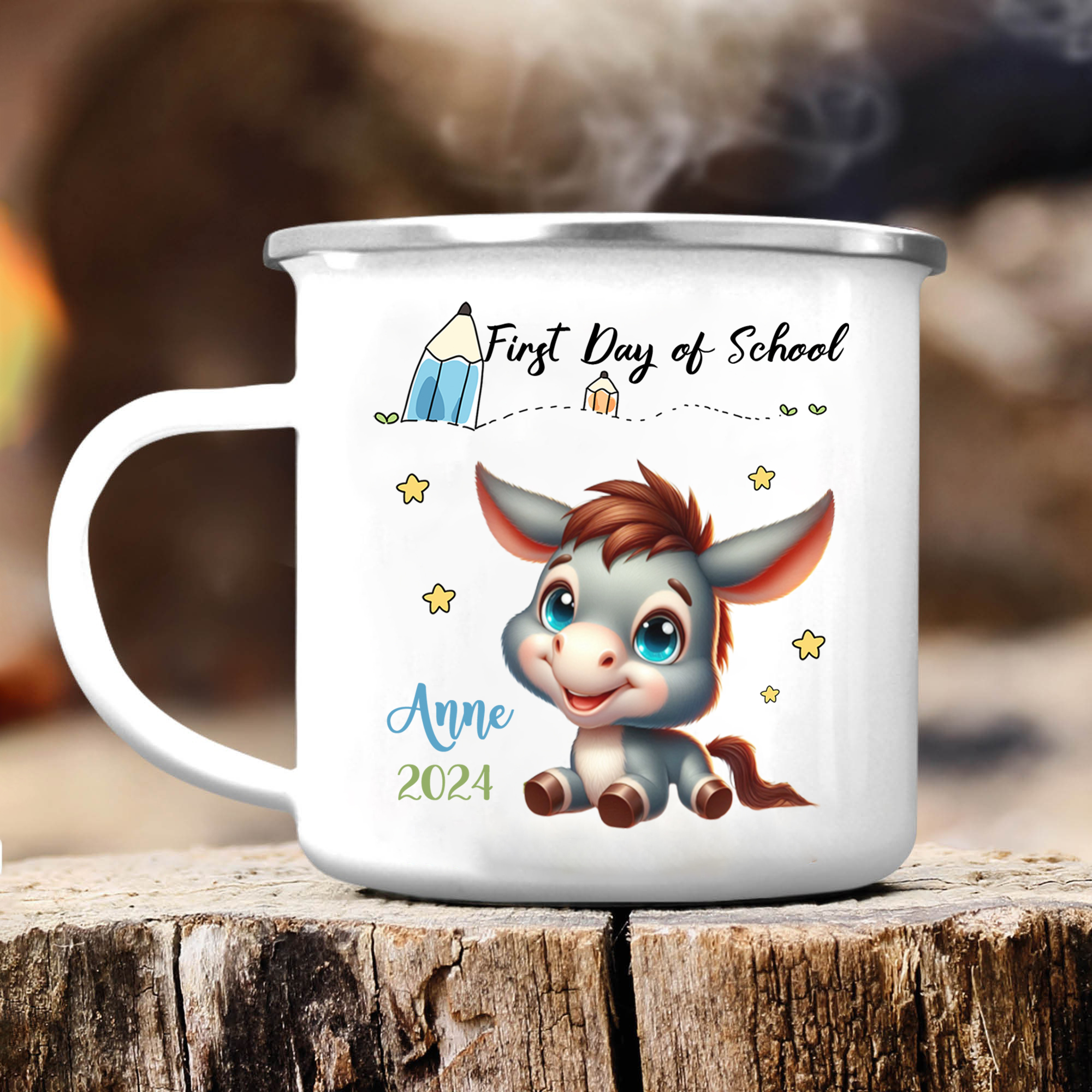 Personalized Name And Date Mug Cute Cartoon Donkey Mug Back To School Gift For Kids