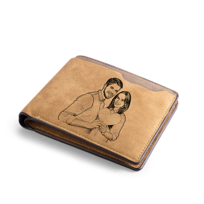 Brown Personalized Leather Wallet Engraved Photo Short Purse Folding Wallet Gifts For Men