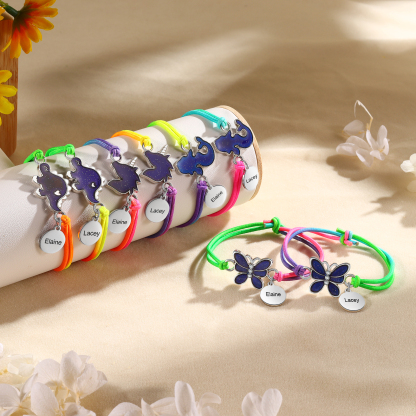 2 Pcs Personalized Name Color Changing Bracelets Cute Cartoon Animal Dinosaur Stretch Bracelet Set Back to School Gift for Girls