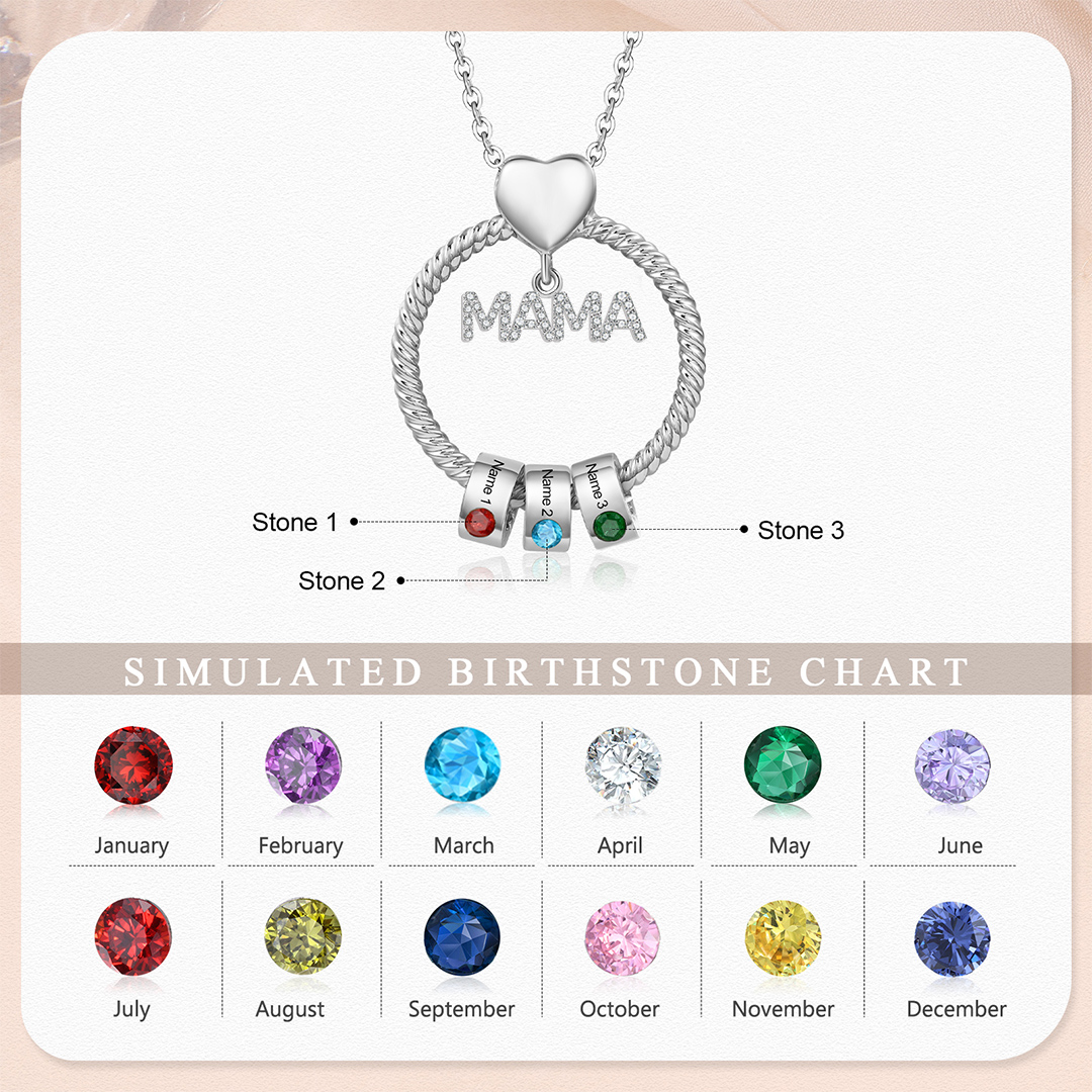 3 Names-Personalized Mom Necklace Set With  Premium Custom Necklace With 3 Birthstones Engraved Names Gift For Mother