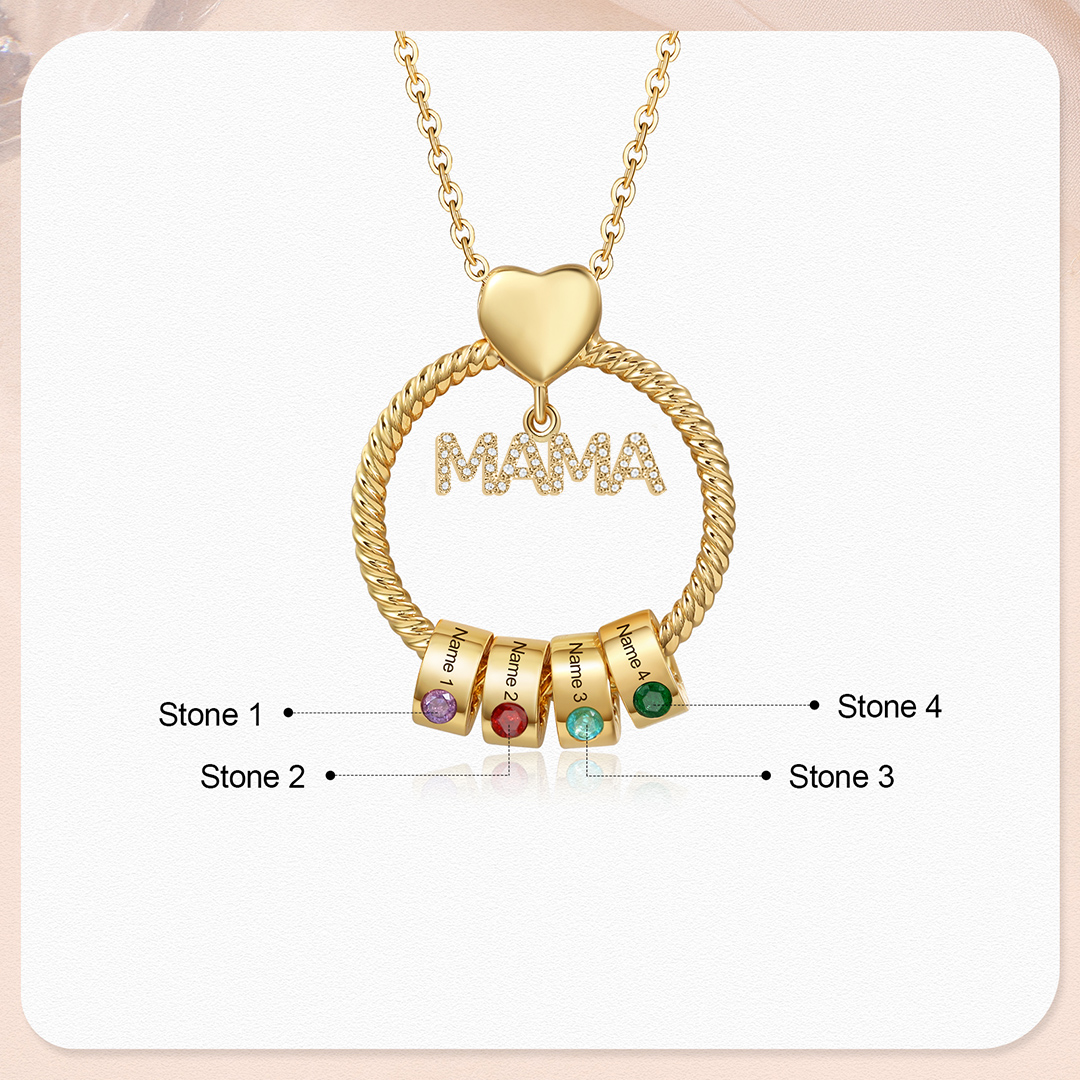 4 Names-Personalized Mom Necklace Set With  Premium Custom Necklace With 4 Birthstones Engraved Names Gift For Mom
