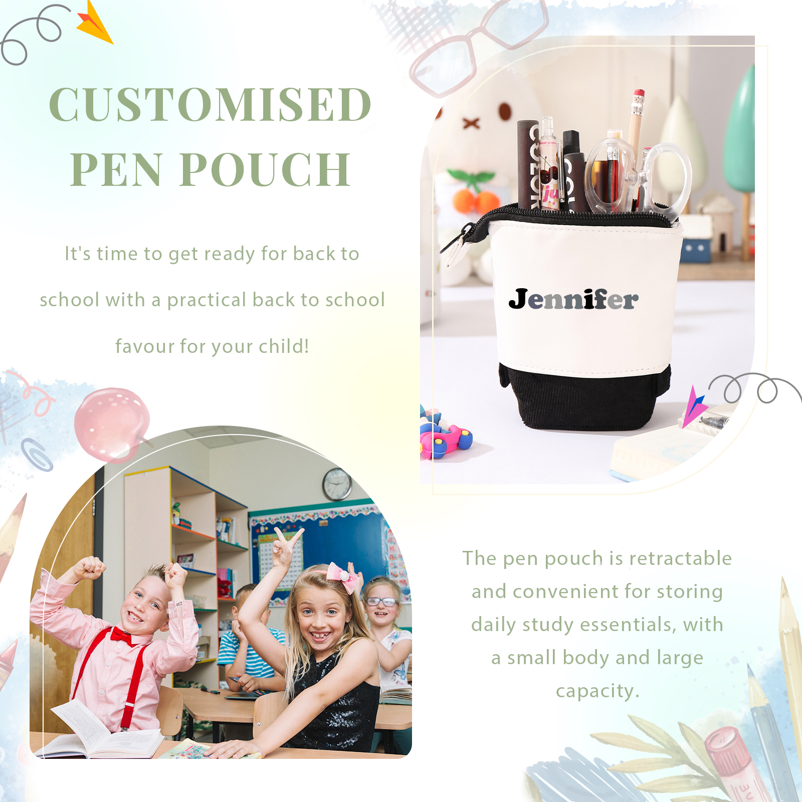 Personalized Pencil Case Custom Name Pen Pouch Back To School Gift for Boys Girls