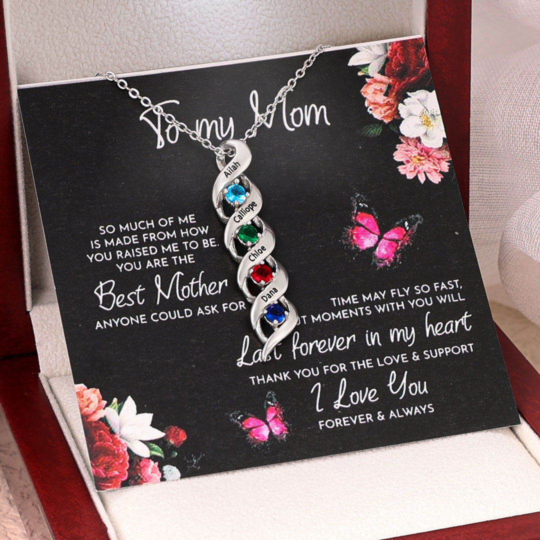 September Birthday Gift Personalized Necklace Cascading Pendant with 4 Birthstones Engraving 4 Names Gifts for Her