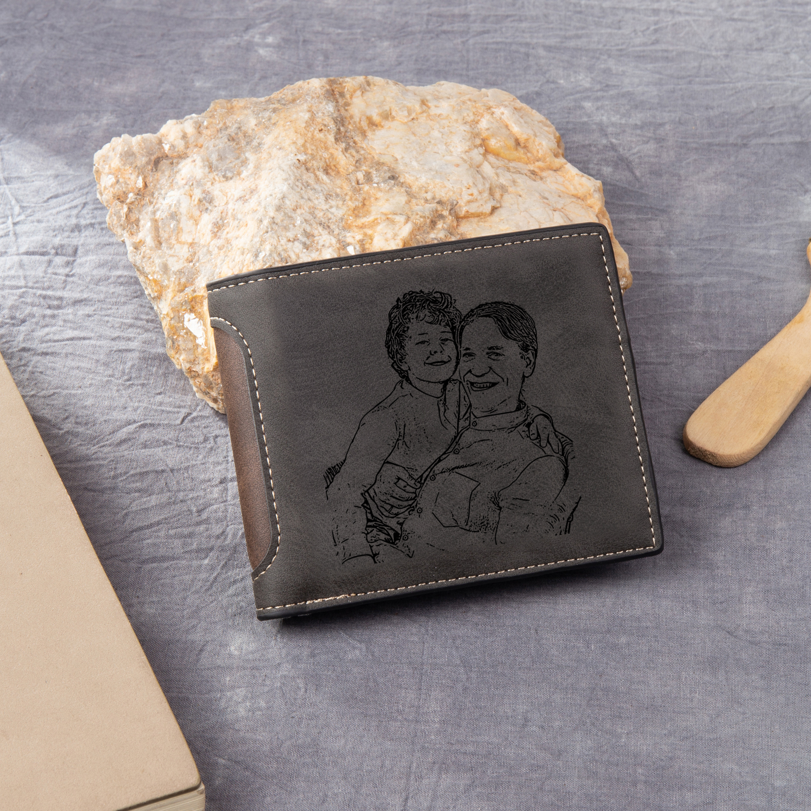 3 Names - Personalized Photo Custom Leather Men's Folding Wallet as a Father's Day Gift for Dad