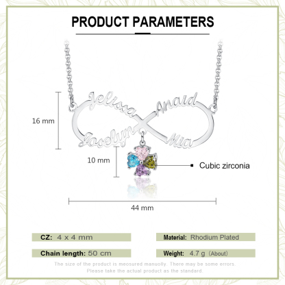 Personalized Infinity Necklace With 4 Birthstones Engraved Names Necklace Gift For Women