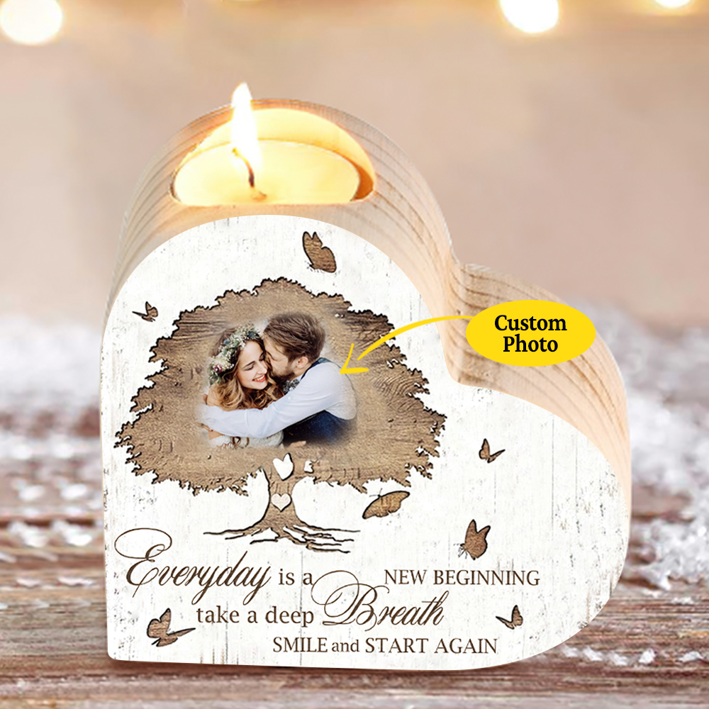 Mothers Gifts Personalized Love Couple Heart Candle Holder Engrave Photo Wooden Candlesticks Valentines Gift