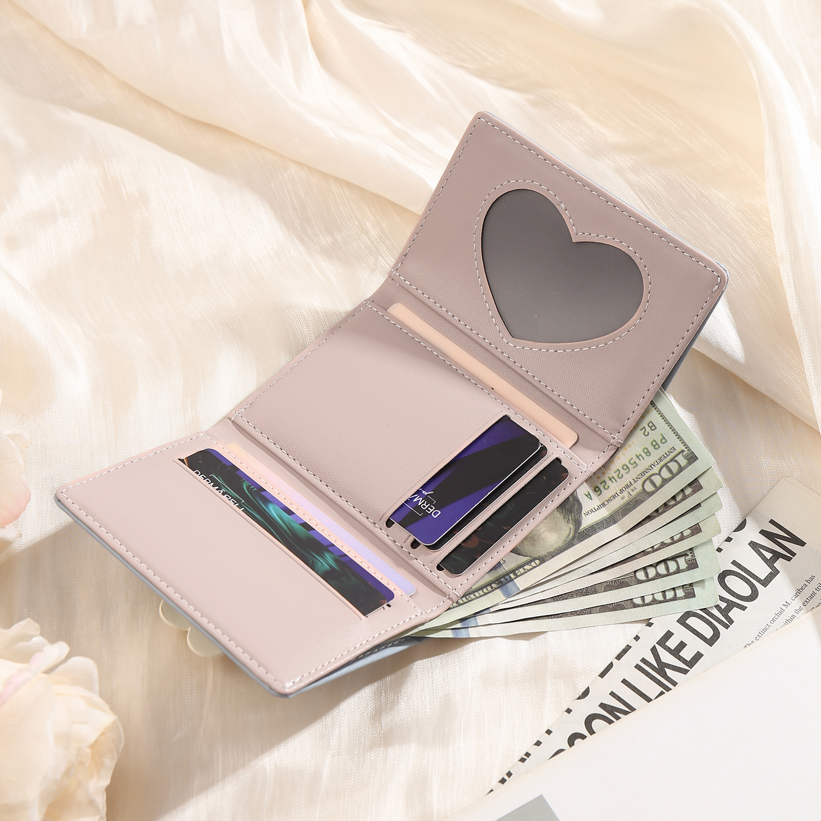 Women's Personalized Photo PU Leather Flower Wallet Coin Purse Four Colors Available Gift for Her