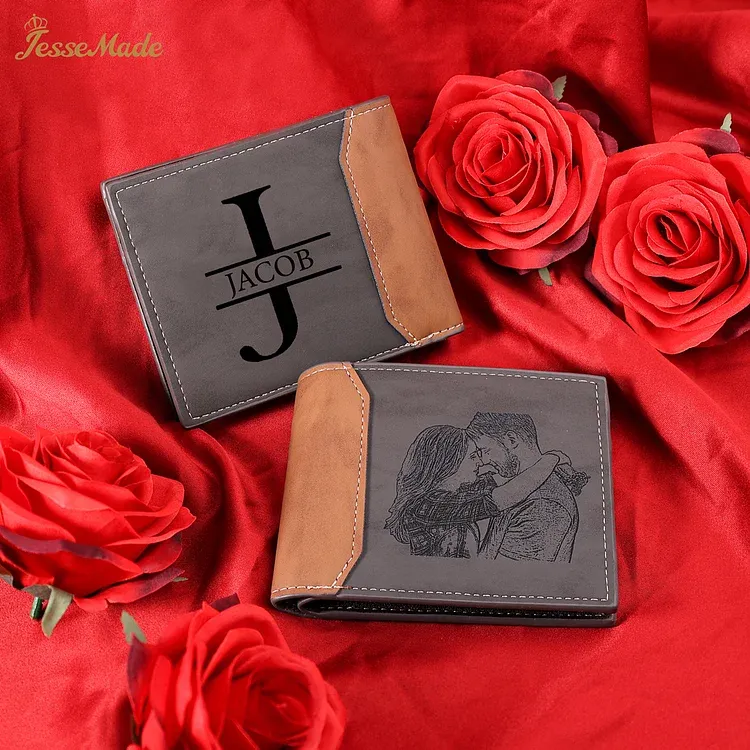 Personalised Name Leather Wallet Engraved Letter And Photo Gift For Dad