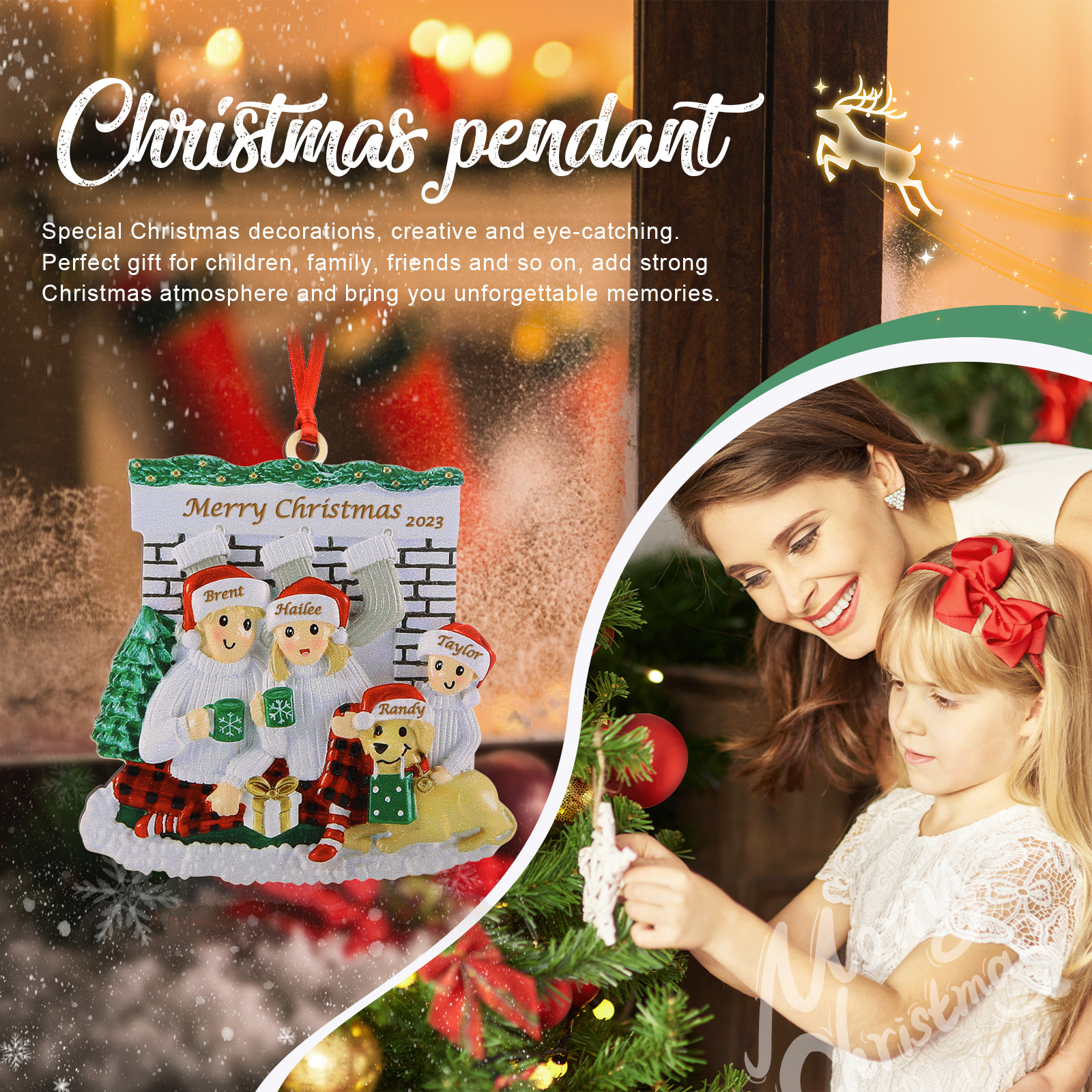 4 Names-Personalized Family Wooden Christmas Xmas Tree Decoration Ornament-Custom 4 Names Hanging Ornament Gifts For Family