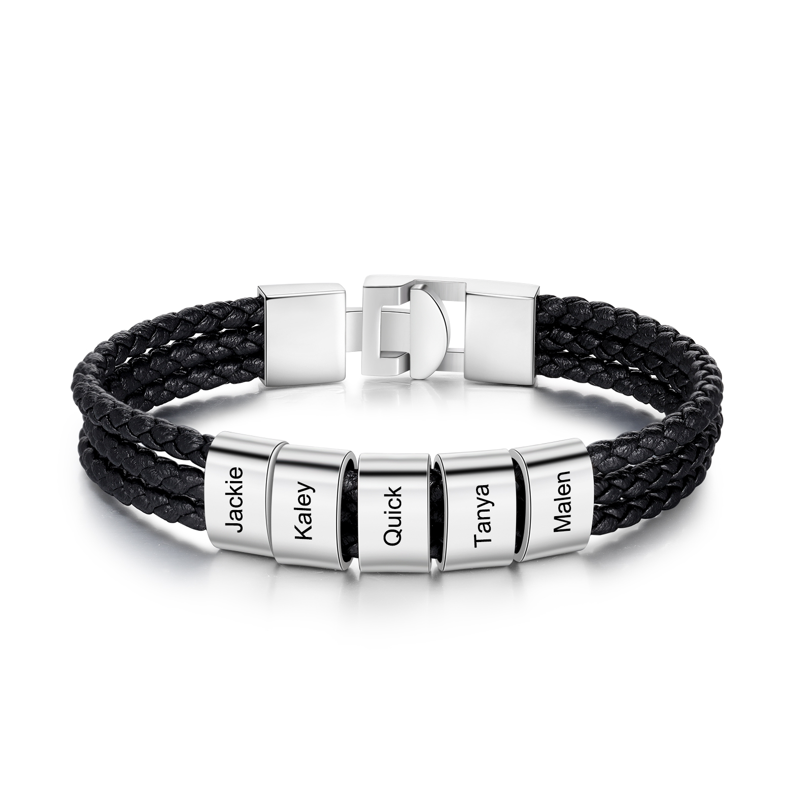Personalized Braided Leather Bracelet Engraved 5 Names Men's Bracelet Gifts For Him
