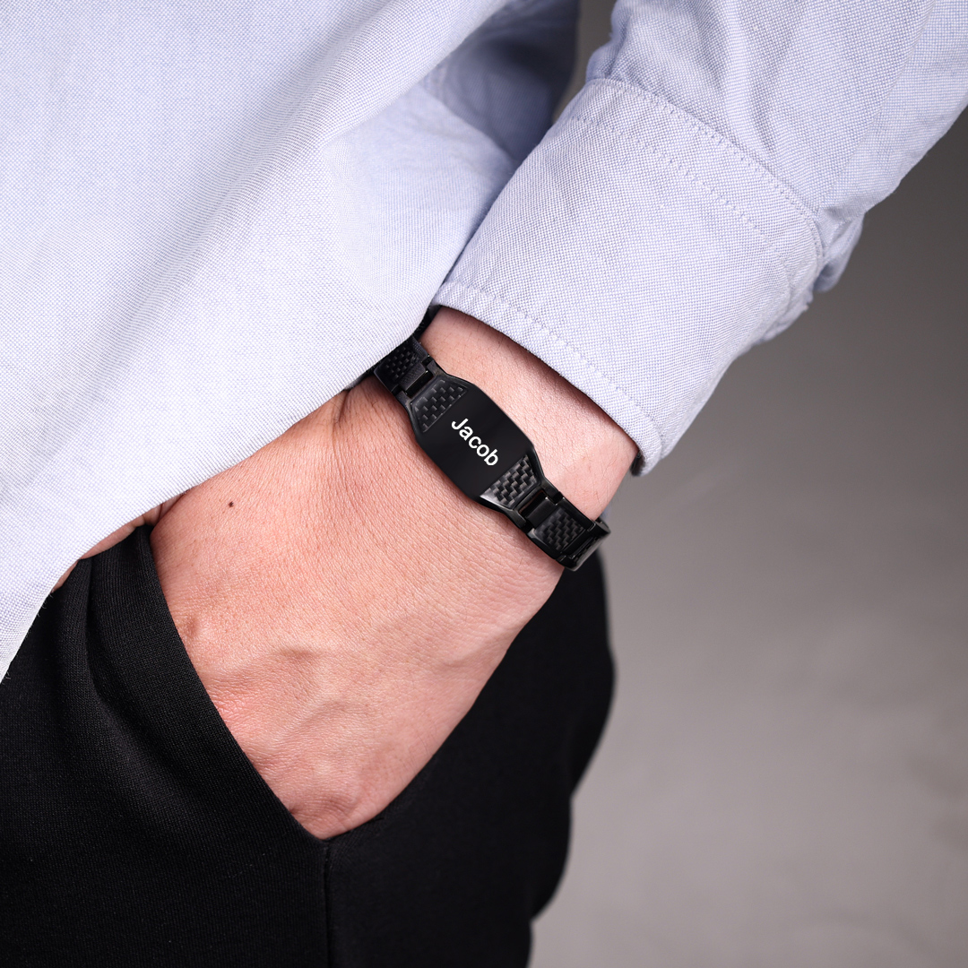 Personalized To My Man Carbon Fiber Energy Bracelet Gift Set, Custom Name Men's Bracelet Bangle Gifts For Him