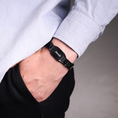 Personalized To My Man Carbon Fiber Energy Bracelet Gift Set, Custom Name Men's Bracelet Bangle Gifts For Him