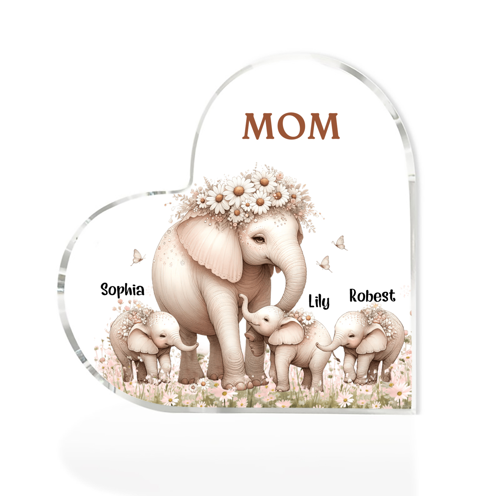 3 Names-Personalized Elephant Acrylic Heart Keepsake Custom Text Acryl