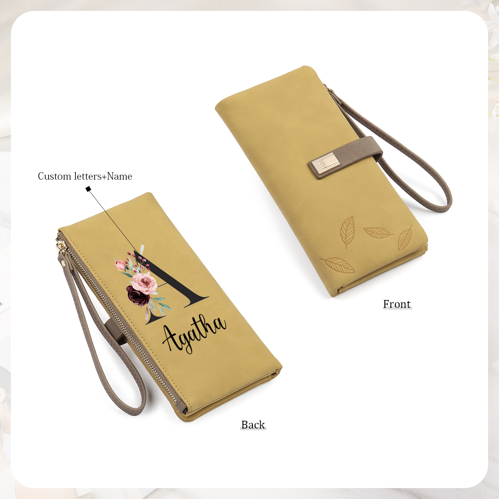 Personalized Exquisite Women'S Wallet Customized Letter And Name Zipper Wallet For Grandma