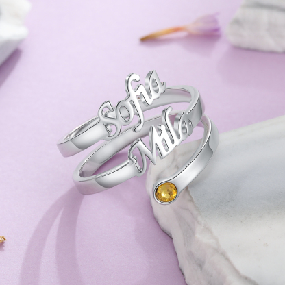 Personalized Birthstone Mother Ring Custom 2 Names Ring Gifts For Her