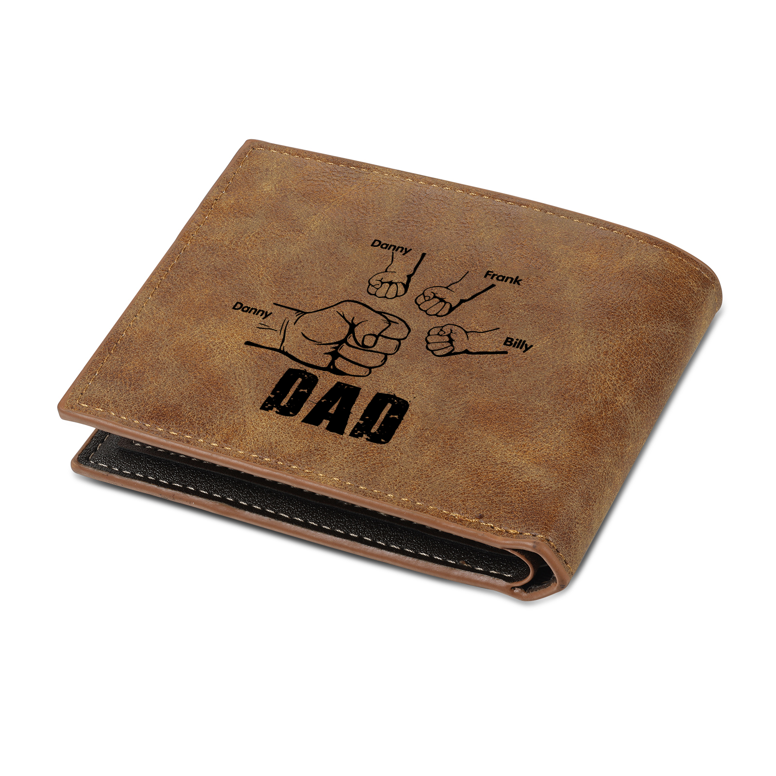4 Names - Personalized Photo Custom Leather Men's Folding Wallet as a Father's Day Gift for Dad