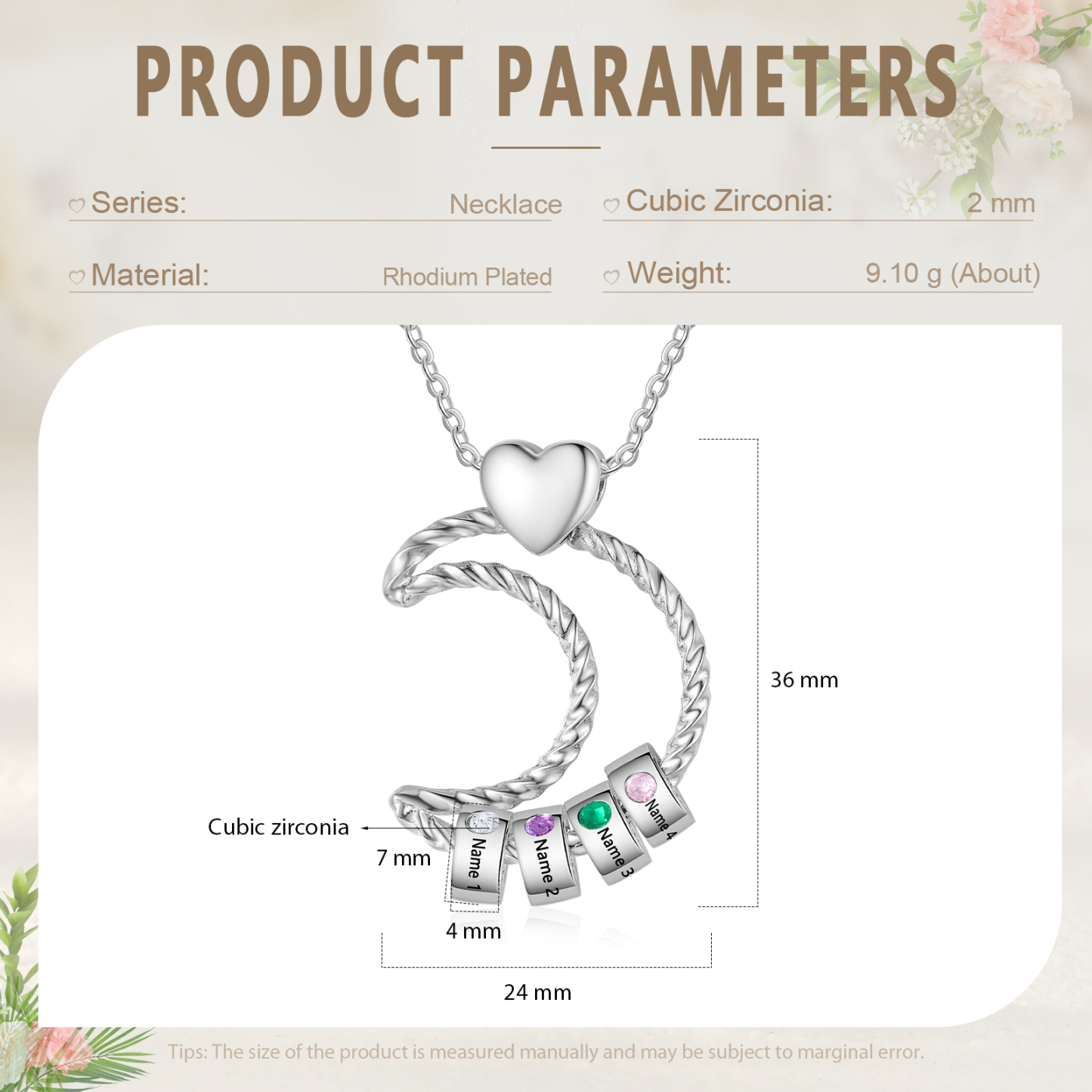 4 Names - Personalized Moon Pendant Necklace Custom Birthstones & Names Necklace Gift for Her | Jessemade