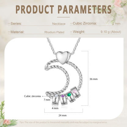 4 Names - Personalized Moon Pendant Necklace Custom Birthstones & Names Necklace Gift for Her | Jessemade