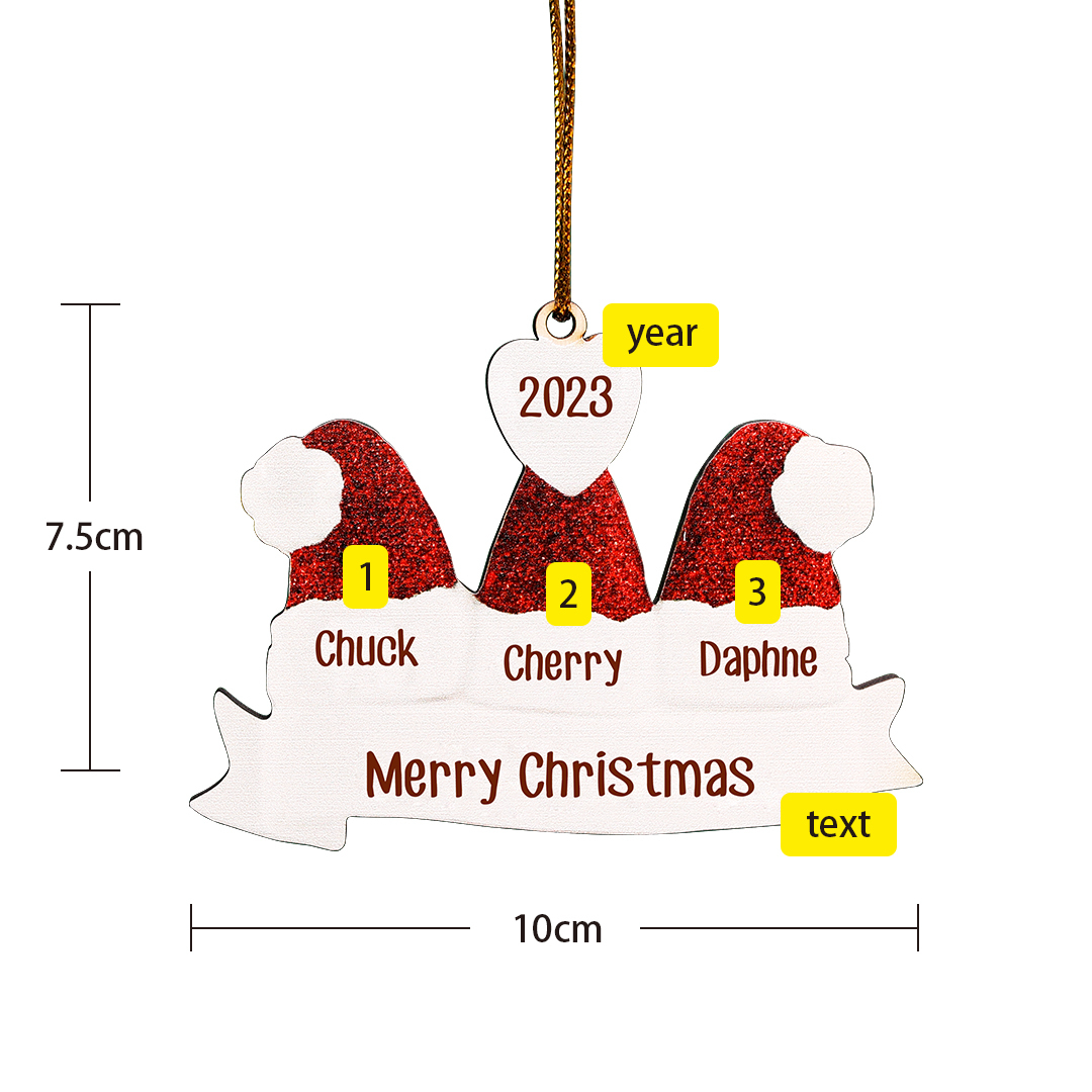 3 Names-Personalized Family Wooden Christmas Xmas Tree Decoration Ornament-Custom 3 Names And Text Hanging Ornament Gifts For Family