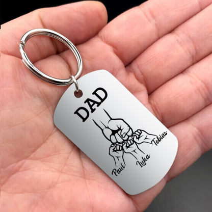 3 Names - Customized Dad Fist Keychain Set l Gift Box with Gift Card for Dad