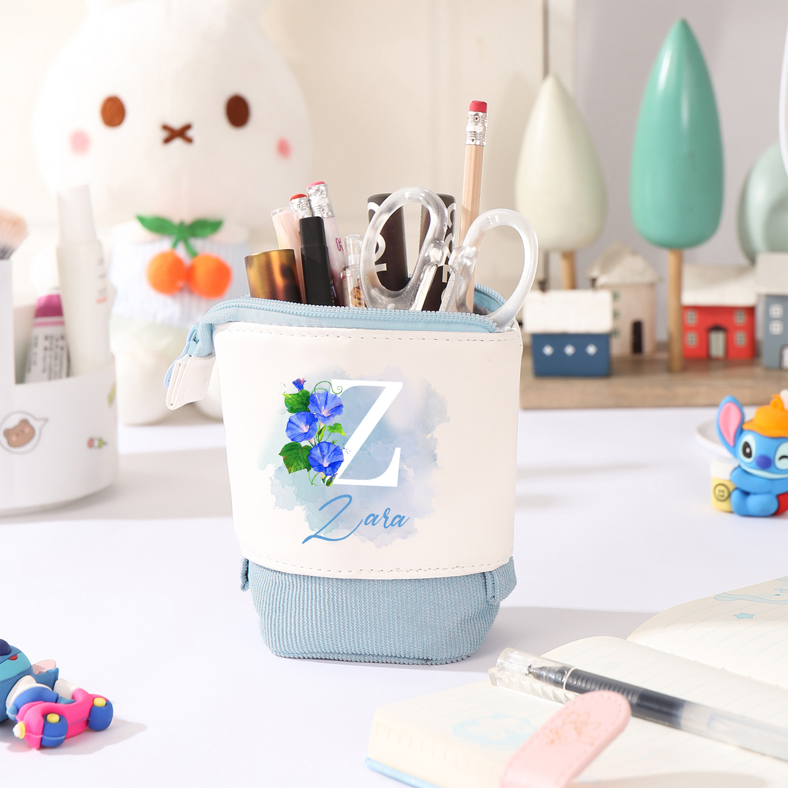 Personalized Pencil Case Custom Name & Letter & Birthday Flower Pen Pouch Back To School Gift for Kids