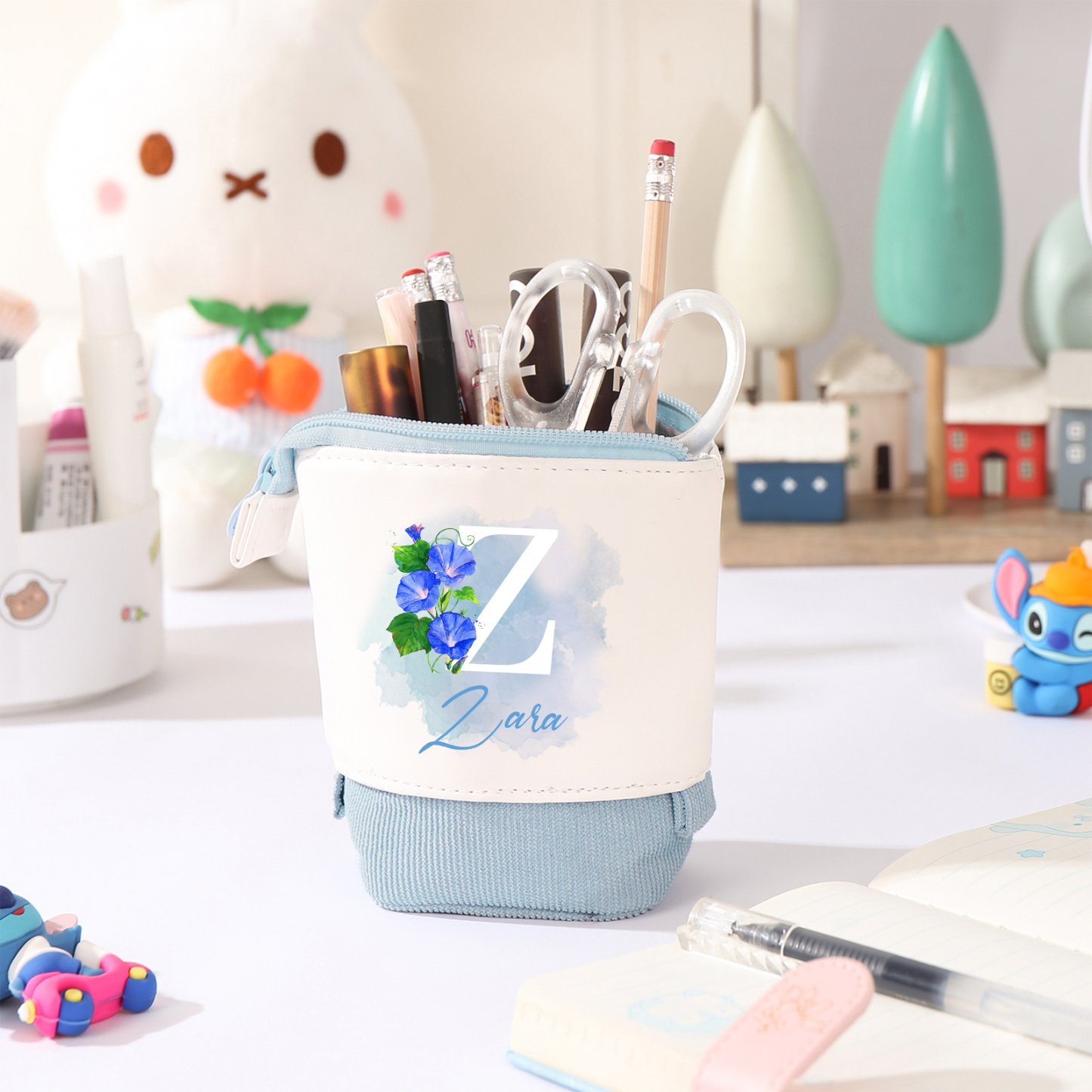 Personalized Pencil Case Custom Name & Letter & Birthday Flower Pen Pouch Back To School Gift for Kids