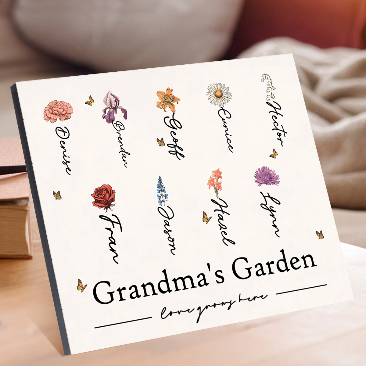 Personalized 1-12 Birth Flower Board Painting, Customized Name, Exquisite Wooden Decorations For Grandma