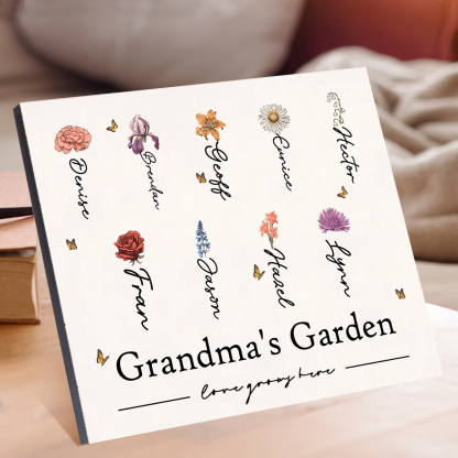 Personalized 1-12 Birth Flower Board Painting, Customized Name, Exquisite Wooden Decorations For Grandma