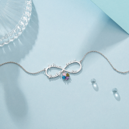 Personalized Infinity Necklace With 4 Birthstones Engraved Names Necklace Gift For Women