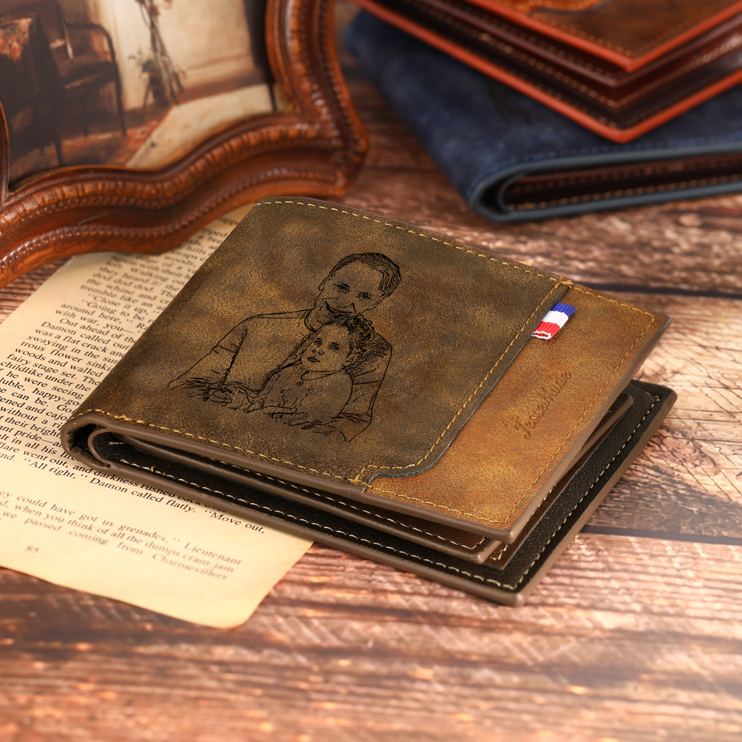 3 Names - Personalized Photo Custom Leather Men's Wallet as a Father's Day Gift for Dad