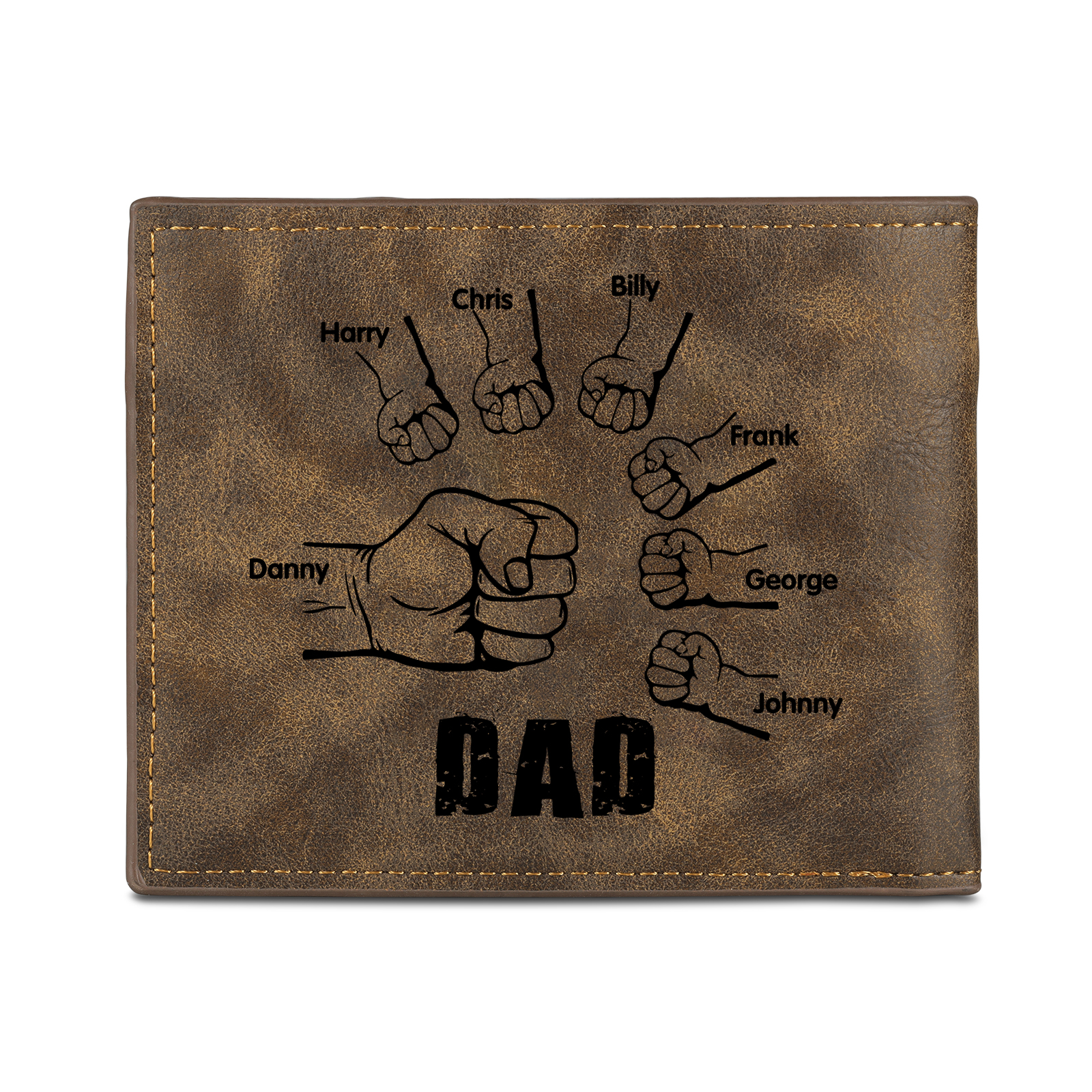 7 Names - Personalized Photo Custom Leather Men's Wallet as a Father's Day Gift for Dad