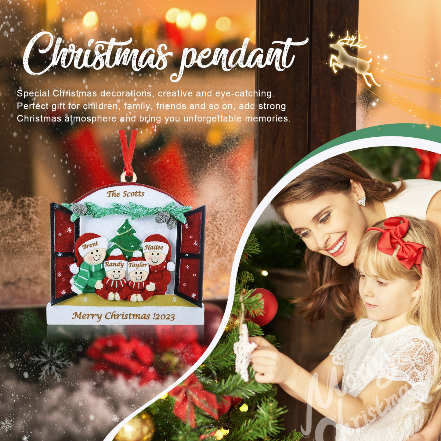 4 Names-Personalized Family Wooden Christmas Xmas Tree Decoration Ornament-Custom 4 Names Hanging Ornament Gifts For Family