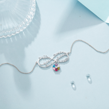 Personalized Infinity Necklace With 6 Birthstones Engraved Names Necklace Gift For Women