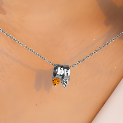 2 Names - Personalized Link Pendant Necklace with Customized Name and Birthstone Gift for Her