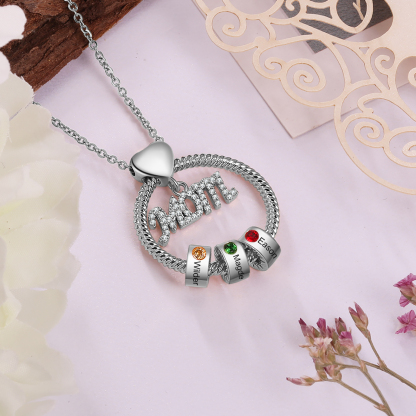 3 Names-Personalized Mom Necklace Set With  Premium Rotating Rose Flower Gift Box-Custom Necklace With 3 Birthstones Engraved Names Gift For Mother