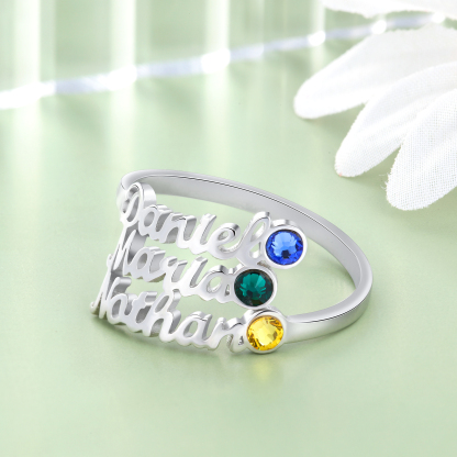 Personalized Birthstone Ring Custom 3 Names Ring Best Gift For Women