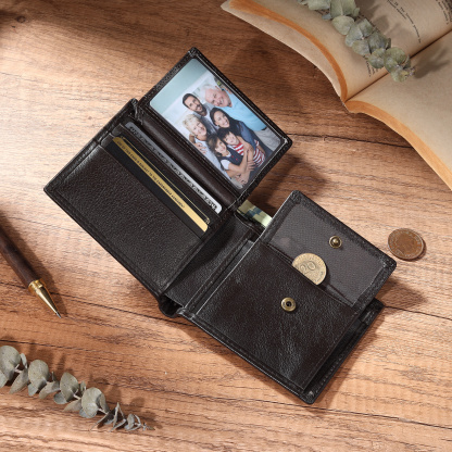 Personalized Leather RFID Bifold Wallet for Men with ID Window and Initial or Name Engraved