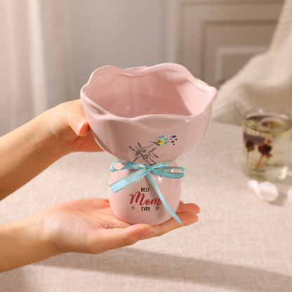 Personalized Ceramic Bouquet Flower Vase with Bow Best Grandma Ever