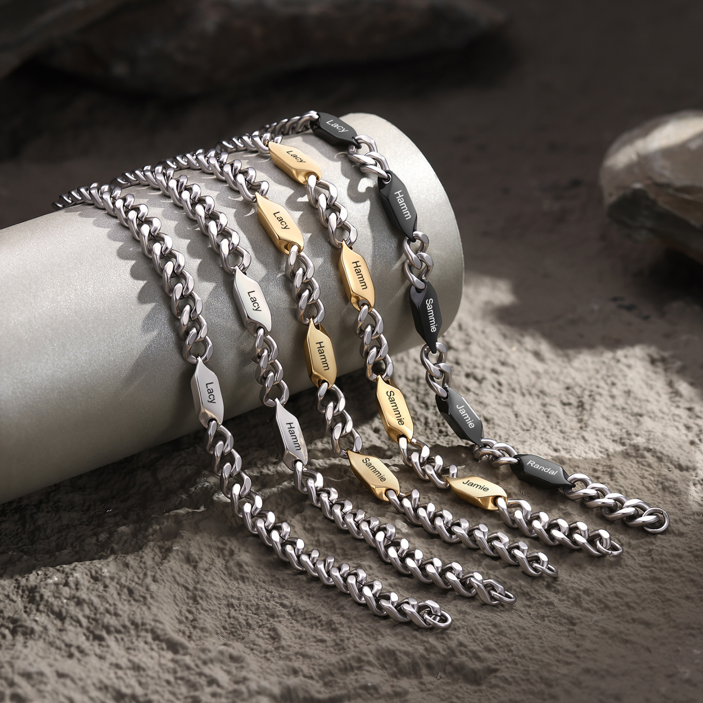 Personalized Stainless Steel Curb Chain Bracelet Custom With 1-5 Engraved Names Gift For Dad Husband Family