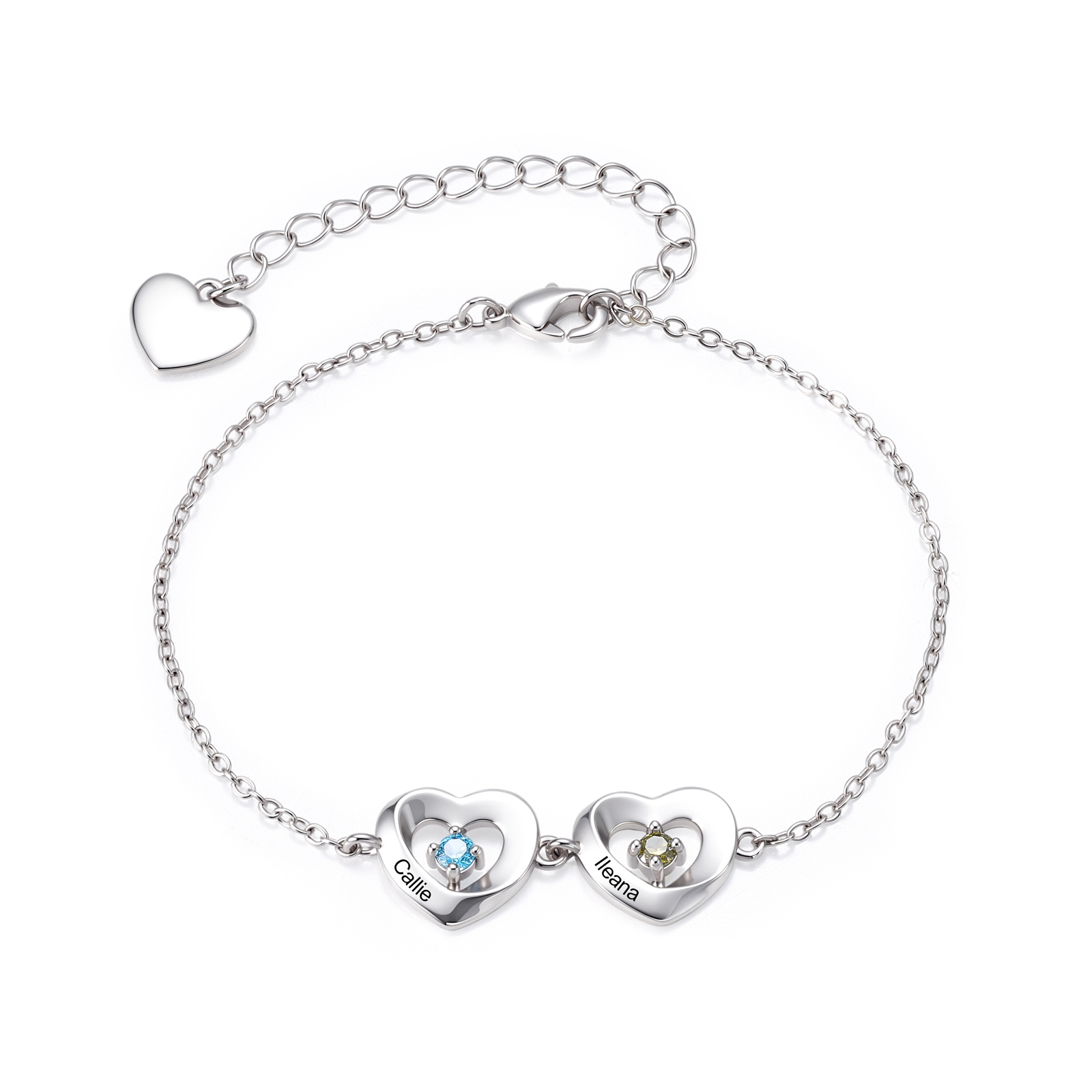 Personalized Linked Hearts Bracelet Customized with 2-5 Names and Birthstones Family Jewelry for Mom, Birthday Gift, Mother’s Day Gift for Mom and Grandma | Jessemade