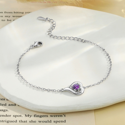 Personalized 1-5 Names Adjustable Heart Birthstone Bracelet | Jessemade