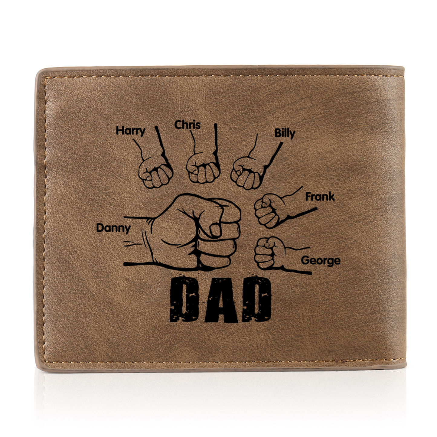 6 Names - Personalized Photo Custom Leather Men's Folding Wallet as a Father's Day Gift for Dad