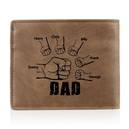 6 Names - Personalized Photo Custom Leather Men's Folding Wallet as a Father's Day Gift for Dad